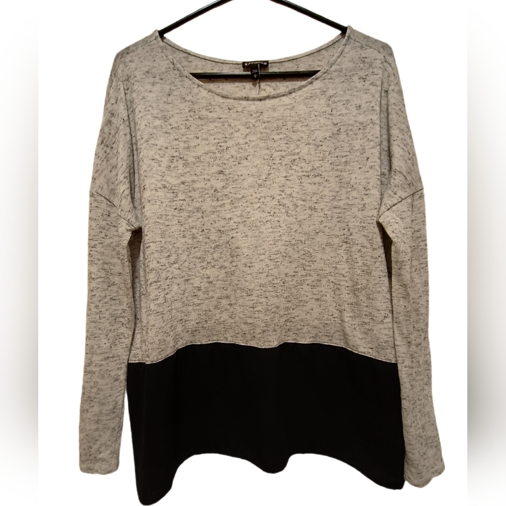 Express Two-Tone Cream and Black Long Sleeve Top